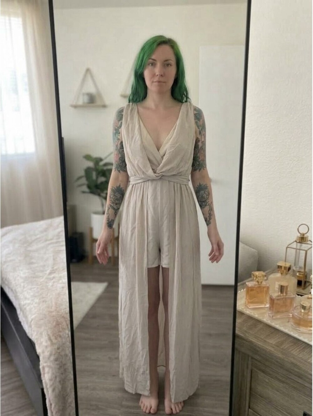 ASOS Size 0 Grecian Draped Maxi Romper Dress Skirt Overlay Stone Cream Jumpsuit